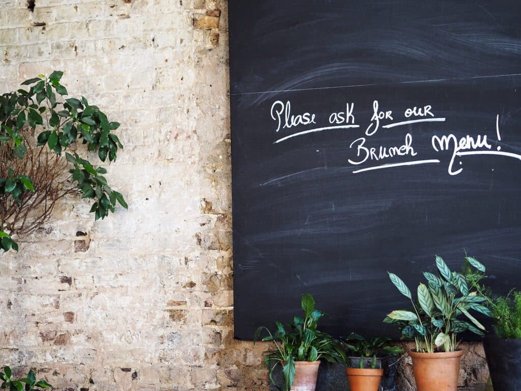 A restaurant with an invitation to view the brunch menu